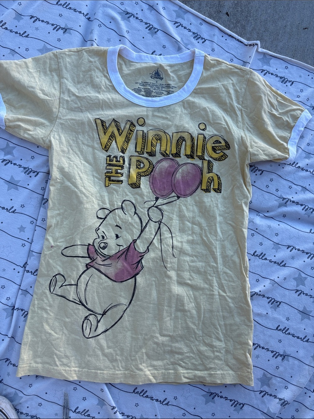 Disney Winnie the Pooh Pale Yellow Ringer Tee with Purple Accents